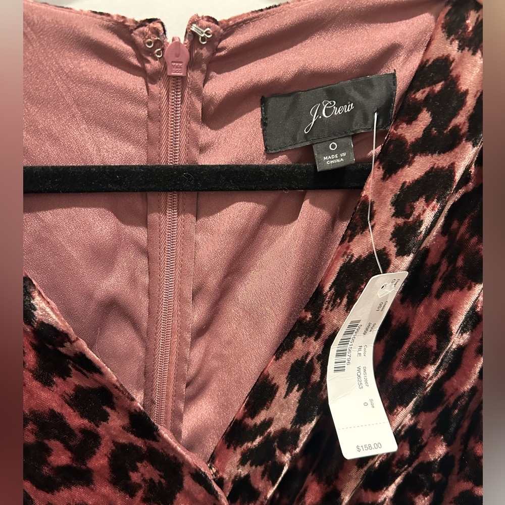 J.Crew Faux Wrap Velvet Leopard Print Dress Size 0 Mauve Pink - Picture 6 of 8